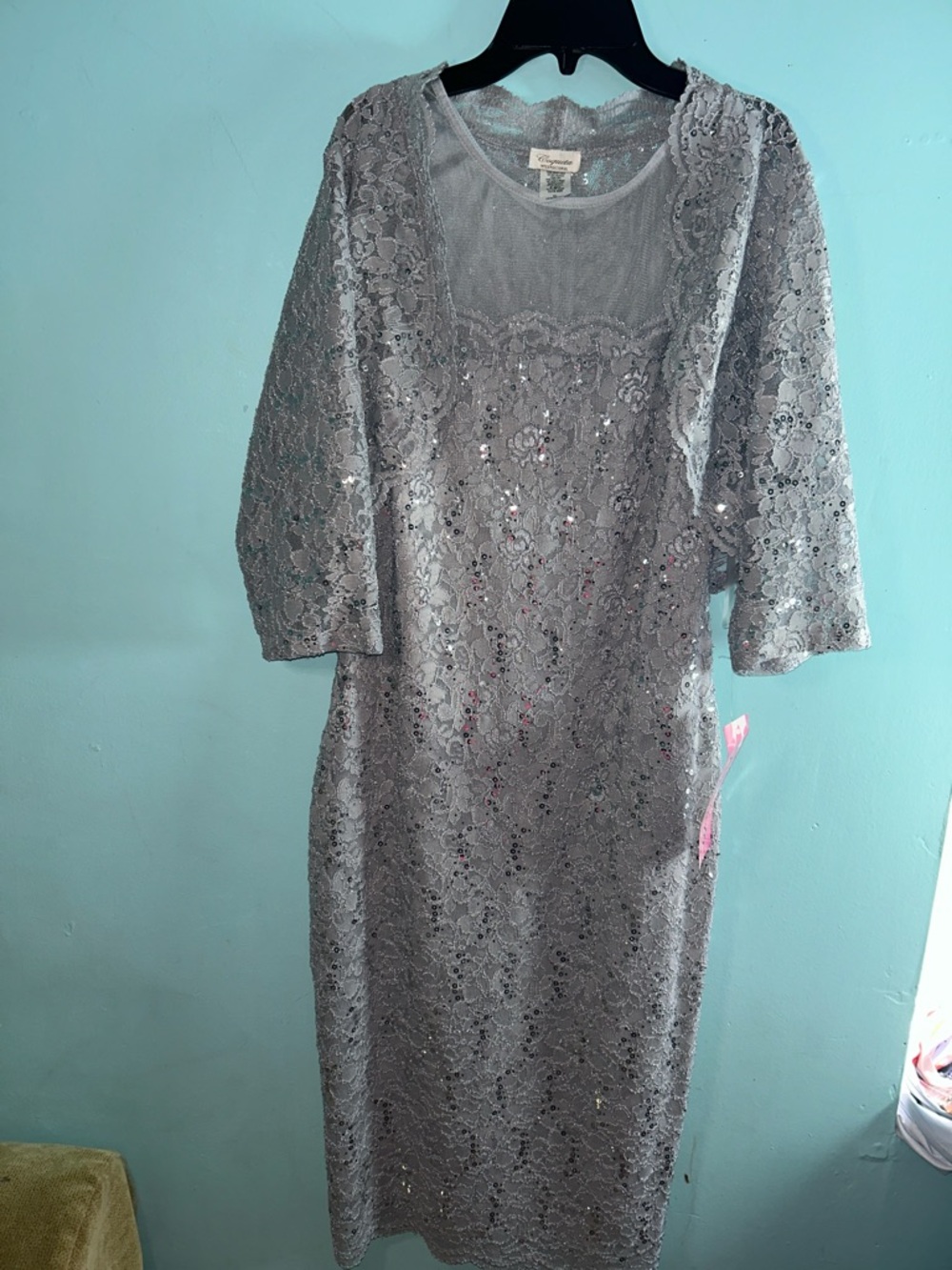 Elegant Gray Lace Sequin Dress - Women's Formal Wear